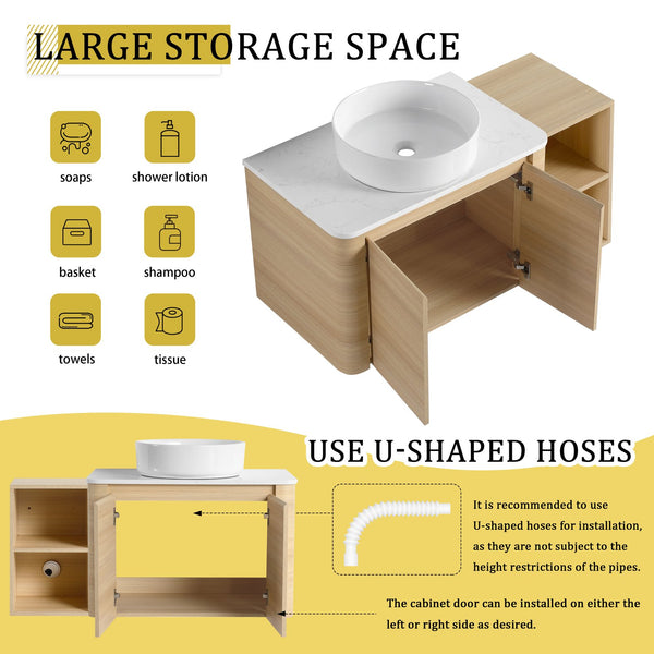 English Elm 42'' Modern Wall-Mounted Bathroom Vanity With Soft-Close Doors, Ceramic Sink & Ample Storage Solutions W999S00473