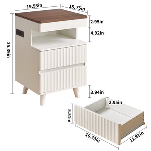 English Elm Modern White Nightstand with Charging Station Two Drawers and Secure Hidden Storage W5368P460460