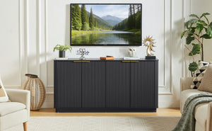 English Elm 63" Wave Front Sideboard with Four Door Storage for Living Room Hallway Bedroom W1820P431357