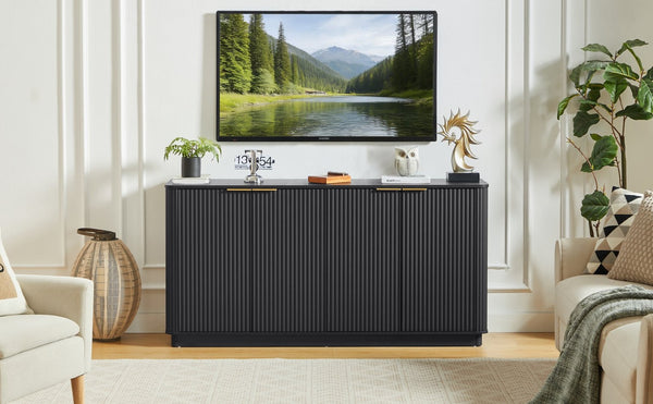 English Elm 63" Wave Front Sideboard with Four Door Storage for Living Room Hallway Bedroom W1820P431357