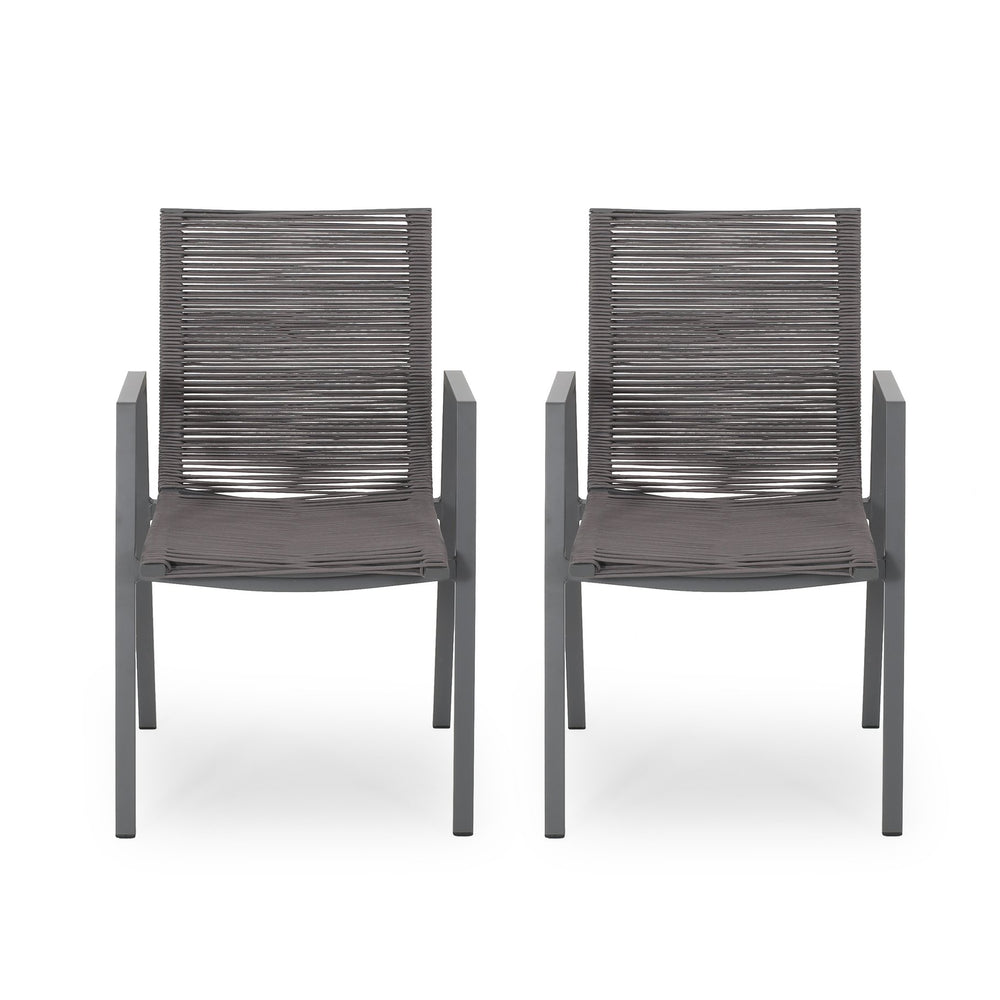 English Elm Christopher Knight Home® - Outdoor Aluminum Dining Chair with Handwoven Rope Seat, Sleek Weather-Resistant Patio Seating Set DARK GREY 64679.00GRY