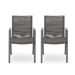 English Elm Christopher Knight Home® - Outdoor Aluminum Dining Chair with Handwoven Rope Seat, Sleek Weather-Resistant Patio Seating Set DARK GREY 64679.00GRY
