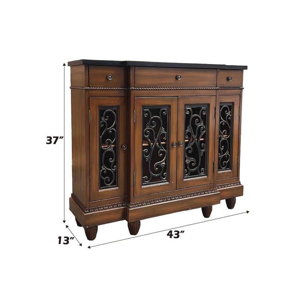 English Elm Vidi Oak Finish Entryway Console Cabinet with Felt Drawers and Bronze Hardware B2726P293609