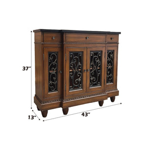 English Elm Vidi Oak Finish Entryway Console Cabinet with Felt Drawers and Bronze Hardware B2726P293609