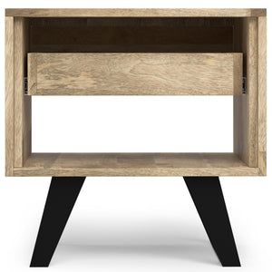 English Elm Lowry Natural Mango Wood End Table with Drawer, Modern Industrial Metal Legs, 22" Square Accent B136P203451