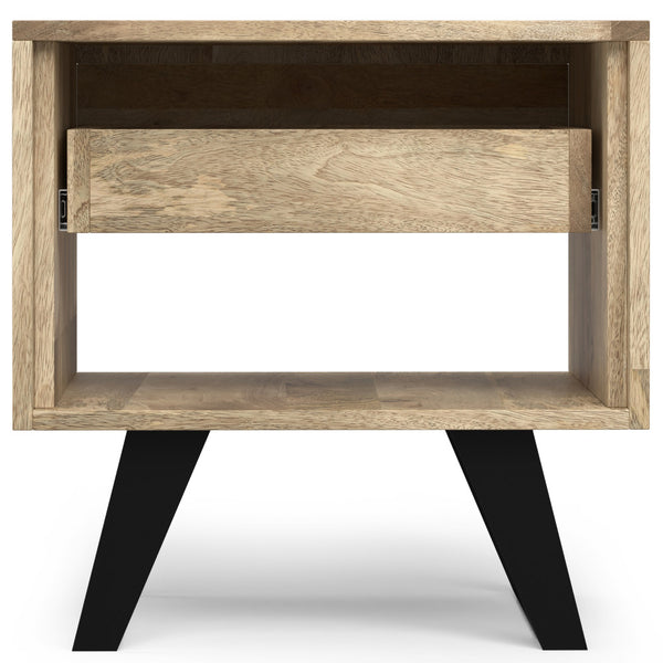 English Elm Lowry Natural Mango Wood End Table with Drawer, Modern Industrial Metal Legs, 22" Square Accent B136P203451