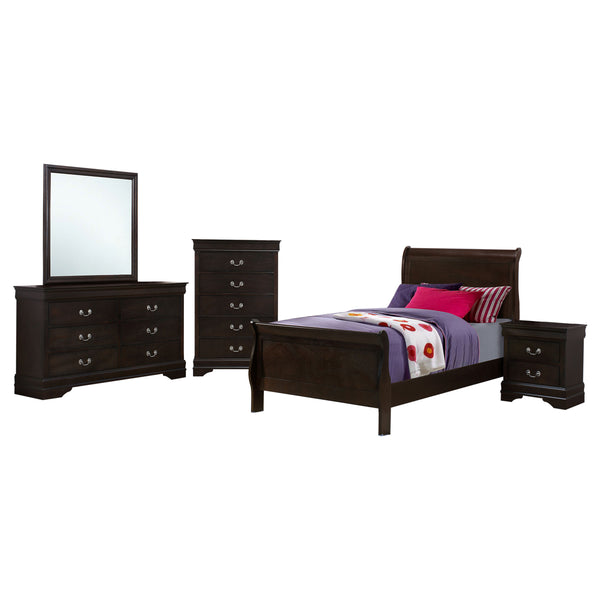 English Elm Bruno Cappuccino 5-Piece Twin Bedroom Set - Sleek Sleigh Bed & Ample Storage For Modern Spaces B062S00904
