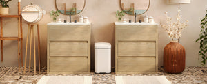English Elm Christopher Knight Home® - 60" Double Sinks Bathroom Vanity Set with Two Ceramic Basins, Soft-Close Drawers, Sleek Handle-Free Design Natural Wood N817P280550N