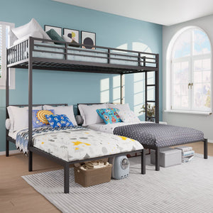 English Elm Triple Bunk Bed Steel Frame Sleeps Three Kids with Noise Reduced Powder Coated Design W3752S00003