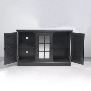 English Elm 45" Mirrored Acrylic Door Sideboard Mdf Buffet Cabinet with Adjustable Shelves Black W2899P372750