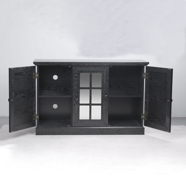 English Elm 45" Mirrored Acrylic Door Sideboard Mdf Buffet Cabinet with Adjustable Shelves Black W2899P372750