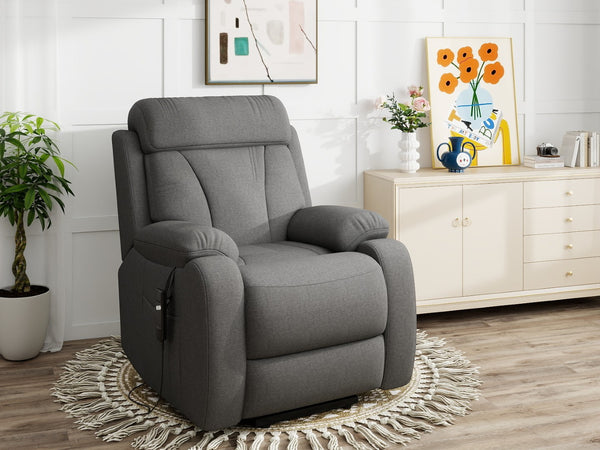 English Elm Power Lift Recliner For Seniors – Compact Electric Chair In Dark Gray Snowflake Velvet, Remote Control W1028S00052-GIGA