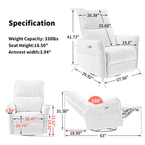English Elm Power Power Swivel Rocker Recliner Chair with Wide Armrests, Dual USB Charging Ports, Compact Comfort Blue-gray W1028S00030