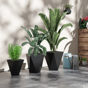 English Elm Outsunny Set Of 3 Stackable Tall Planters - Modern Mgo Pots With Drainage For Indoor & Outdoor Use W2225P174498-GIGA