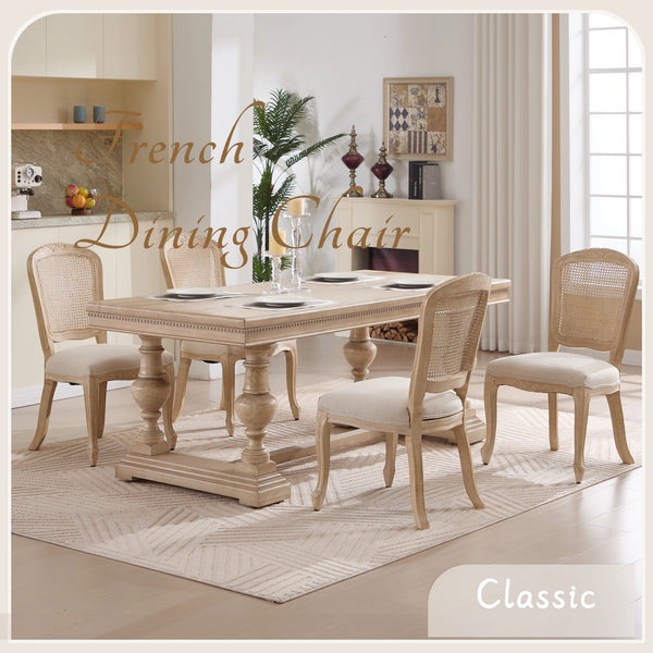 English Elm French Country Dining Chairs Set Of 2, Upholstered Rattan Back Accent Chairs For Dining & Living W3426P324538