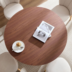 English Elm 47.24'' Round Modern MDF Dining Table for 4-8 Guests — Durable Eco-Friendly Top, Easy Assemble Walnut W876S00287