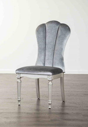 English Elm Silver Glam 2pc Side Chair Set with Light Gray Upholstery, Fluted Metal Legs, Modern Dining Comfort B2741P406183