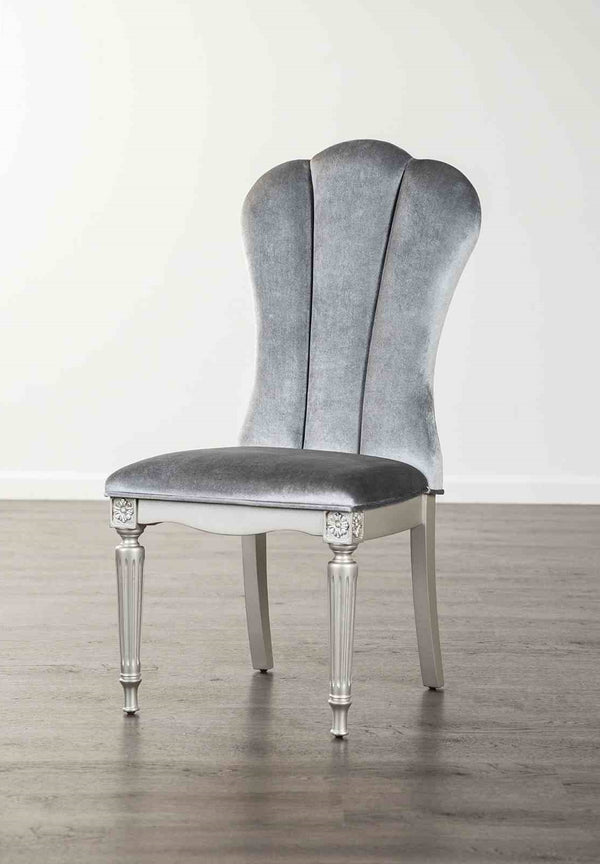 English Elm Silver Glam 2pc Side Chair Set with Light Gray Upholstery, Fluted Metal Legs, Modern Dining Comfort B2741P406183