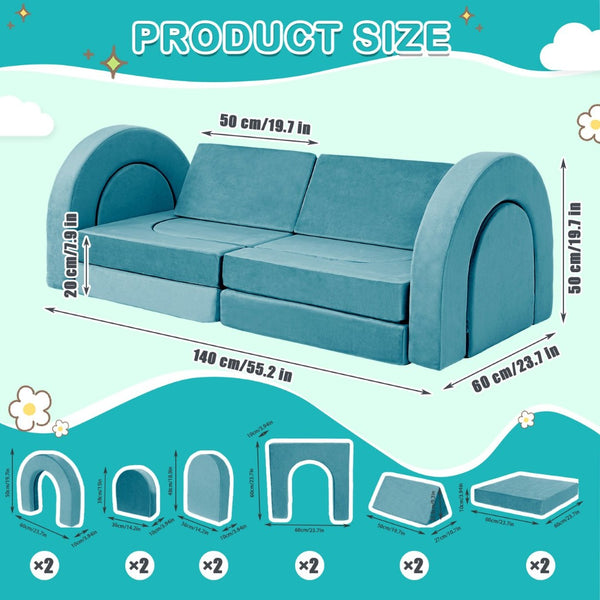 English Elm 14pcs Modular Foam Play Couch Set Convertible Toddler Fort Builder for Playrooms Cyan T5880P493432