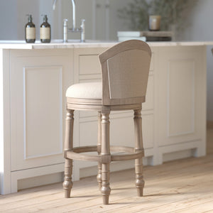 English Elm 26" Farmhouse Barrel Back Swivel Counterstool Upholstered Wood Frame Kitchen Island Seating Gray B2751P436471