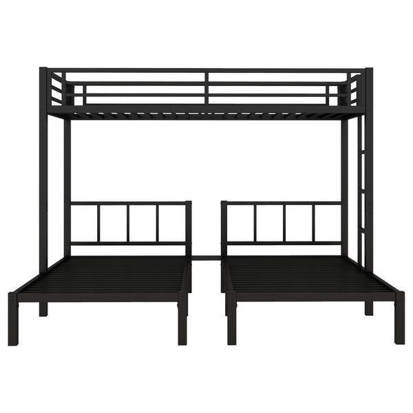 English Elm Twin Metal Triple Bunk Bed For 3, Space-Saving Design With Twin Xl Option, Stylish Black Finish W1580S00070-GIGA