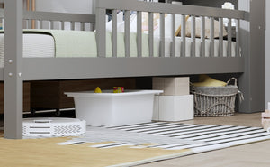 English Elm Twin Size Bed With Headboard Storage, Two Drawers & Safety Guardrails - Stylish Gray Design! N733P272374E-GIGA