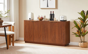 English Elm 63" Wave Front Sideboard with Four Door Storage for Living Room Hallway Bedroom Walnut W1820P431359
