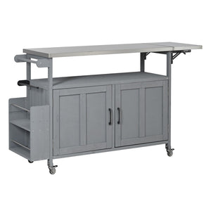 English Elm Foldable Outdoor Kitchen Cart with Stainless Worktop Fir Wood Frame and Lockable Wheels Grey N719P380279E