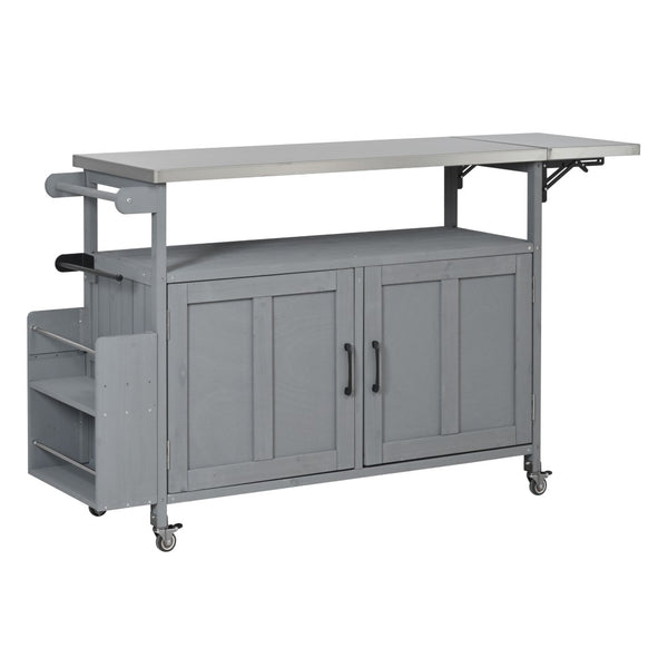 English Elm Foldable Outdoor Kitchen Cart with Stainless Worktop Fir Wood Frame and Lockable Wheels Grey N719P380279E