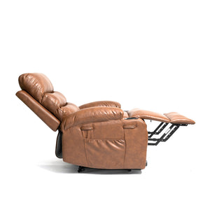 English Elm 21"seat Large Electric Power Lift Recliner Chair with 8-Point Vibration Massage, Lumbar Heat, Remote Control and Cup Holders for Easy Standing Comfort and Pocket Storage Brown W311P316089