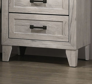 English Elm 3pc Queen Bedroom Set Whitewash Tufted Headboard with Built-in Shelves and Lighting B2741S00223