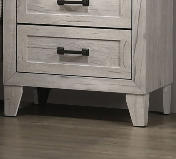 English Elm 3pc Queen Bedroom Set Whitewash Tufted Headboard with Built-in Shelves and Lighting B2741S00223