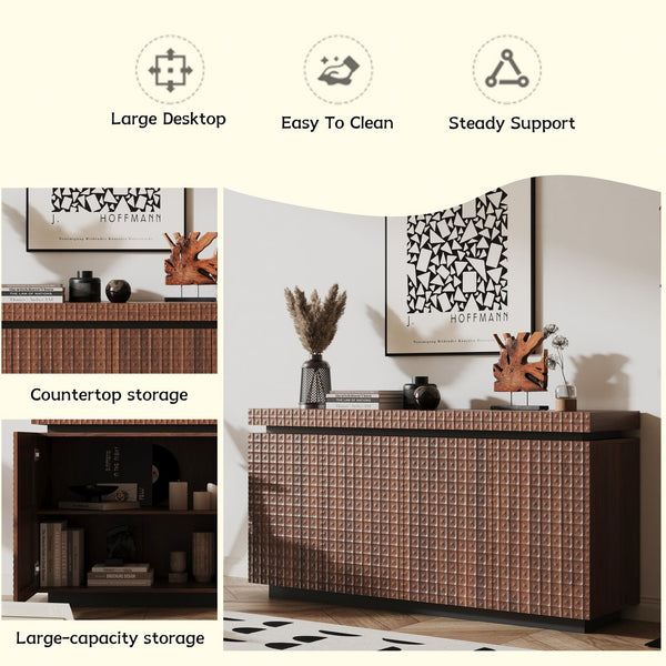 English Elm Sideboard Modern 4-Door Buffet Cabinet with Spacious Top and Enclosed Storage, Durable 66" Long Finish Antique brown W2263P353791