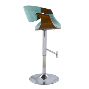 English Elm Curvo Mid-Century Barstool Set of 2 in Teal — Adjustable Swivel, Walnut Arms, Chrome Footrest, Retro Chic B202S00792