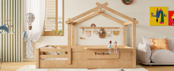 English Elm Twin Low Loft Bed Solid Pine Frame with Built-in Led Lighting and Storage Shelves Natural W1580P396331
