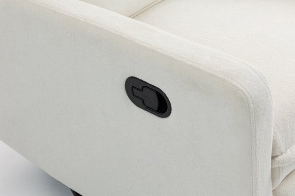 English Elm Short plush velvet armchair sofa with manual button recline, 360° swivel, cozy lounge chair for living room White W547P322815