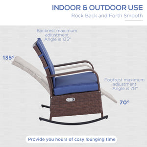 English Elm Outsunny Wicker Rocking Chair For Outdoor Relaxation, Adjustable Recliner With Cushions & Footrest W2225P200811-GIGA