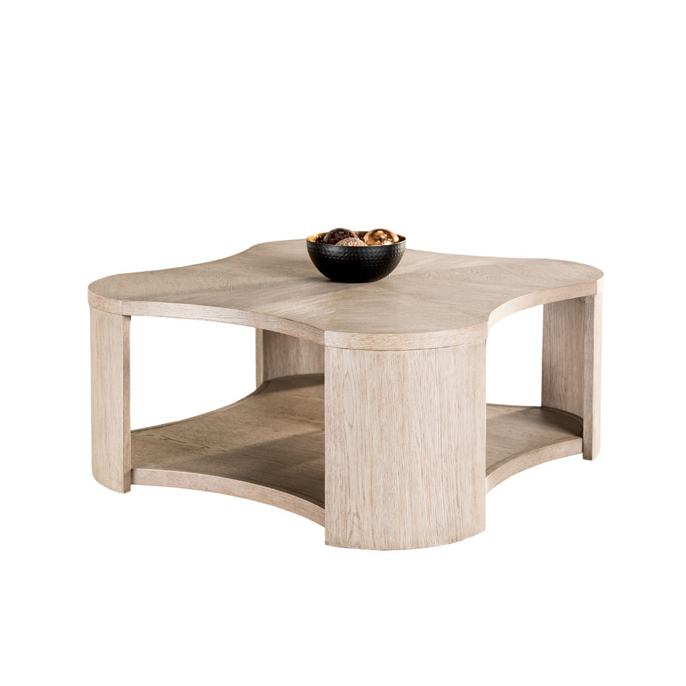 English Elm 1pc Coffee Table Modern Square Cocktail Table 42" with Lower Shelf, Casters for Easy Mobility and Style Oak 46 L x 46 W x 9 H B2741P360629