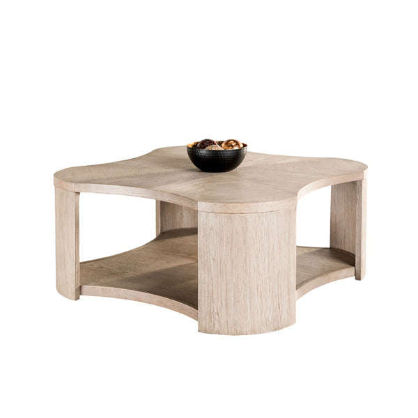 English Elm 1pc Coffee Table Modern Square Cocktail Table 42" with Lower Shelf, Casters for Easy Mobility and Style Oak 46 L x 46 W x 9 H B2741P360629