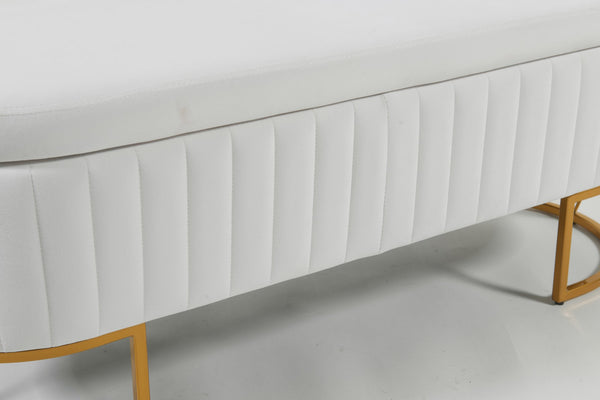 English Elm Oval Velvet Storage Bench with Metal Legs — Luxurious Upholstered Ottoman with Lift-Top Storage, 300lb Capacity, Modern Decorative Seating Ivory T3903P372929