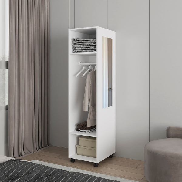 English Elm Wardrobe Devon White Engineered Wood with Mirror, Rod & Shelves — Compact Bedroom Storage, Durable Finish B092P225205