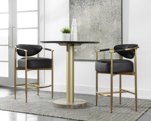 Sunpan Heloise Counter Stool - Elegant Faux Leather Design With Gold Stainless Steel For Modern Dining Spaces Black Faux Leather 111935