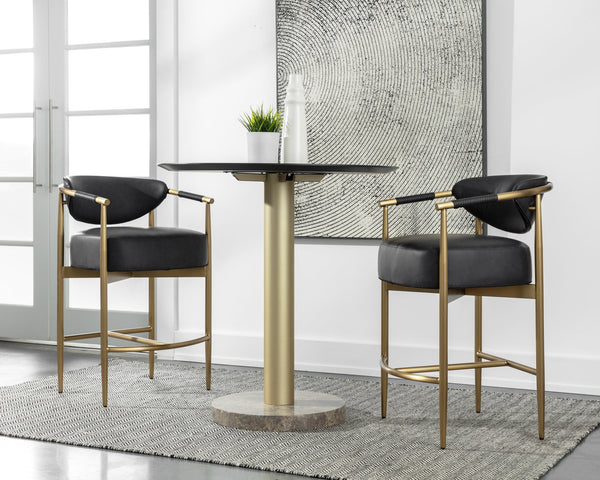 Sunpan Heloise Counter Stool - Elegant Faux Leather Design With Gold Stainless Steel For Modern Dining Spaces Black Faux Leather 111935