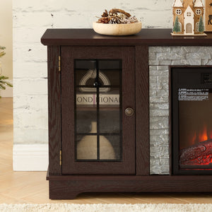 English Elm 58" Modern TV Stand with 18" Electric Fireplace, Faux Stone Mantel, Ample Storage & Cable Management for Living Room Comfort and Style Cherry W2275S00026