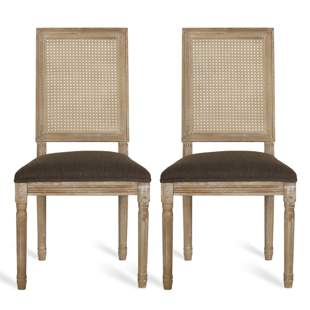 English Elm [set of 2] French Provincial Rubberwood Dining Chairs with Cane Back and Fluted Legs Brown N767P375346W