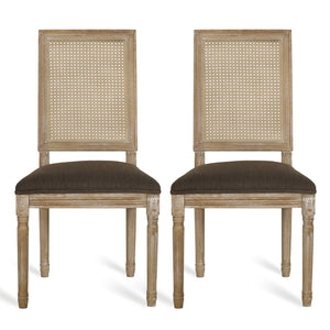 English Elm [set of 2] French Provincial Rubberwood Dining Chairs with Cane Back and Fluted Legs Brown N767P375346W