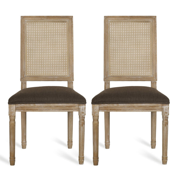 English Elm [set of 2] French Provincial Rubberwood Dining Chairs with Cane Back and Fluted Legs Brown N767P375346W