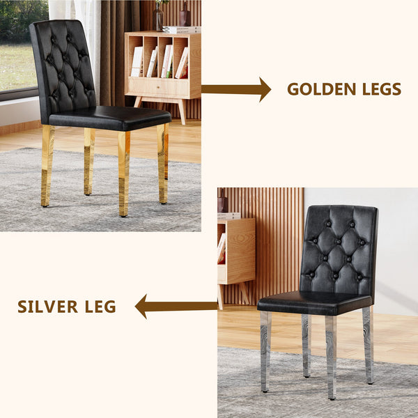 English Elm 4-pack PU dining chairs with ergonomic buckle backrest, gold metal legs, high-density sponge comfort Black+Gold W1151P295705