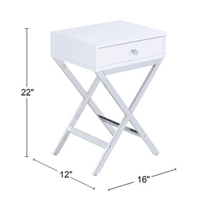 English Elm Rectangular Industrial Wooden Top End Table with Weathered Oak Finish and Sturdy Metal Legs Chrome,White B016P311133