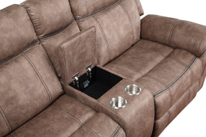 English Elm Dollum Two Tone Nubuck Manual Recliner Sectional Sofa with USB Port, Cupholder Console, Tufted Comfort Chocolate 69 L x 30 W x 26 H B2726S00125